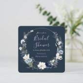 ネイビーブルーフローラ植物学ブライダルシャワーの発明 招待状 (スタンド正面)