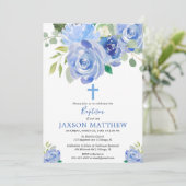 ネイビーブルーフローラ水彩洗礼少年 招待状 (スタンド正面)