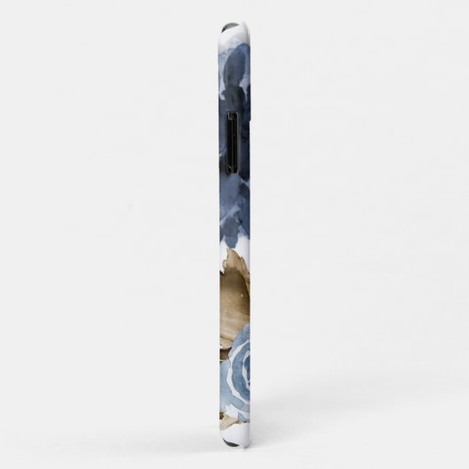 ネイビーブルーフローラ水彩茶色の葉イニシャル Case-Mate iPhoneケース (裏面/右)