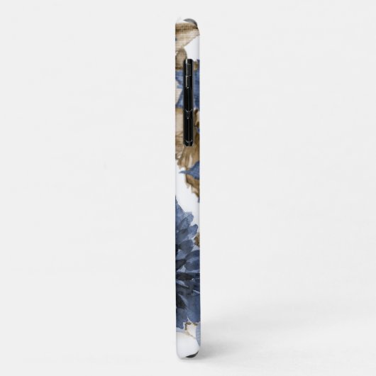 ネイビーブルーフローラ水彩茶色の葉イニシャル Case-Mate iPhoneケース (裏面/左)