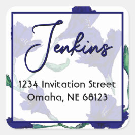 ネイビーブルーフローラ水色結婚のアドレス スクエアシール