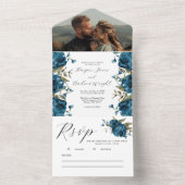 ネイビーブルーフローラ秋の結婚式 オールインワン招待状 (内側)