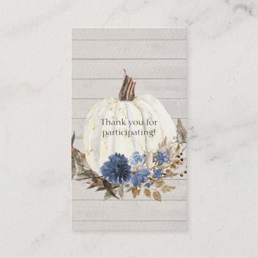 ネイビーブルーフローラ秋ホワイトパンプキンおむつラッフル 名刺 (裏面)