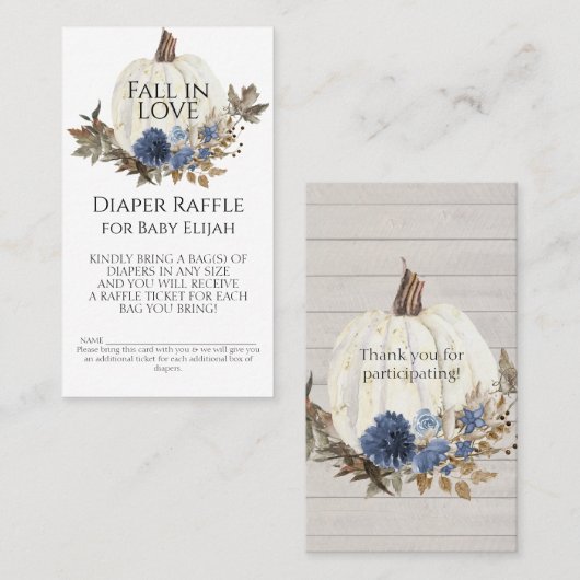 ネイビーブルーフローラ秋ホワイトパンプキンおむつラッフル 名刺 (正面/裏面)