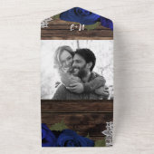 ネイビーブルーフローラ素朴バラウッドレース結婚ズ オールインワン招待状 (外側)