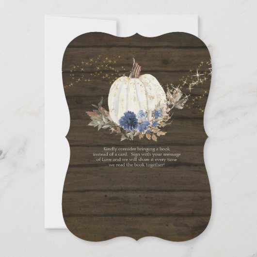 ネイビーブルーフローラ素朴ホワイトパンプキンベビーシャワー 招待状 (裏面)