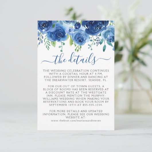 ネイビーブルーフローラ結婚のエンクロージャカード エンクロージャーカード (スタンド正面)