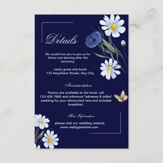 ネイビーブルーフローラ結婚の詳細エンクロージャカード エンクロージャーカード (正面)