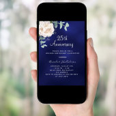 ネイビーブルーフローラ結婚グリーン25周年 招待状