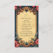 ネイビーブルーフローラ結婚ズアールヌーボー エンクロージャーカード (正面)