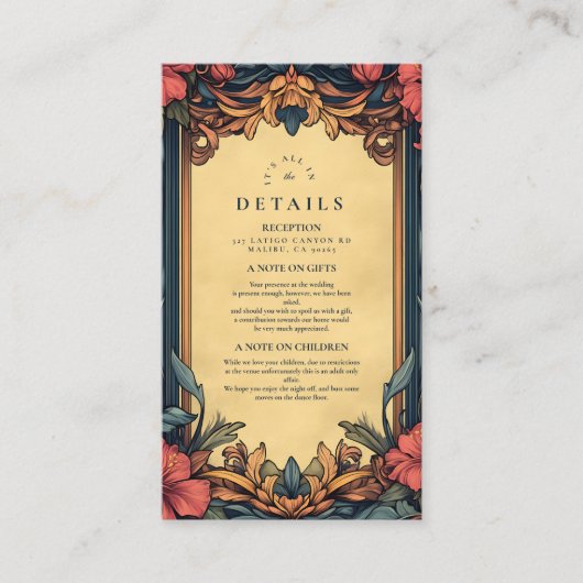 ネイビーブルーフローラ結婚ズアールヌーボー エンクロージャーカード (正面)