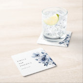 ネイビーブルーフローラ結婚ズ スクエアペーパーコースター (インサイチュ)