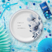 ネイビーブルーフローラ結婚ズ ペーパープレート (パーティー)