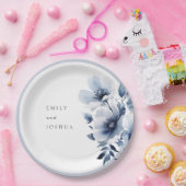 ネイビーブルーフローラ結婚ズ ペーパープレート (パーティー)