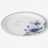 ネイビーブルーフローラ結婚ズ ペーパープレート (アングル)