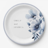 ネイビーブルーフローラ結婚ズ ペーパープレート (正面)