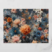 ネイビーブルーフローラ結婚ズ 箔招待状ポストカード (裏面)