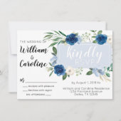 ネイビーブルーフローラ結婚式招待状招待状 招待状 (正面)