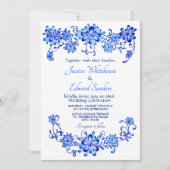 ネイビーブルーフローラ結婚式招待状 招待状 (正面)