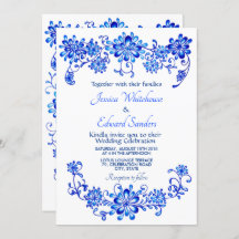 ネイビーブルーフローラ結婚式招待状