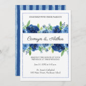 ネイビーブルーフローラ結婚式招待状 招待状 (正面/裏面)