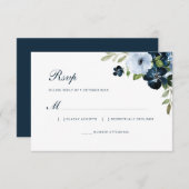 ネイビーブルーフローラ結婚式rsvpカード 出欠カード (正面/裏面)