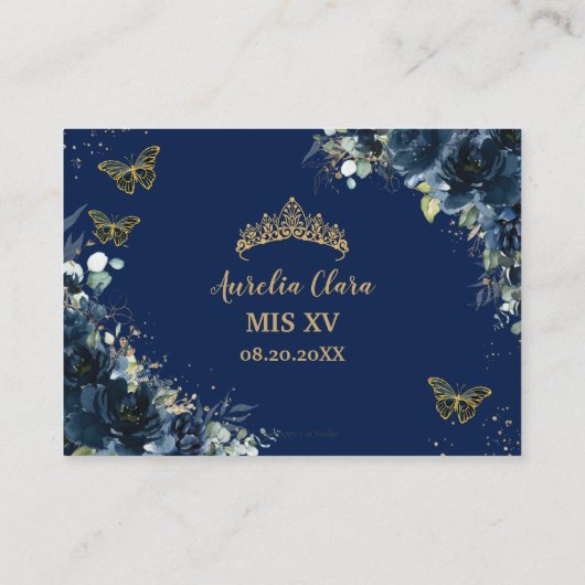 ネイビーブルーフローラ蝶キンセニェラ披露宴 エンクロージャーカード (裏面)