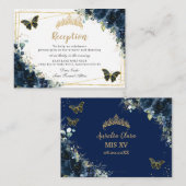 ネイビーブルーフローラ蝶キンセニェラ披露宴 エンクロージャーカード (正面/裏面)