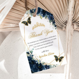 ネイビーブルーフローラ蝶クインズ16誕生日 ギフトタグ