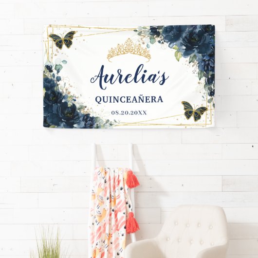 ネイビーブルーフローラ蝶XVウェルカムバックドロップ 横断幕 (インサイチュ)