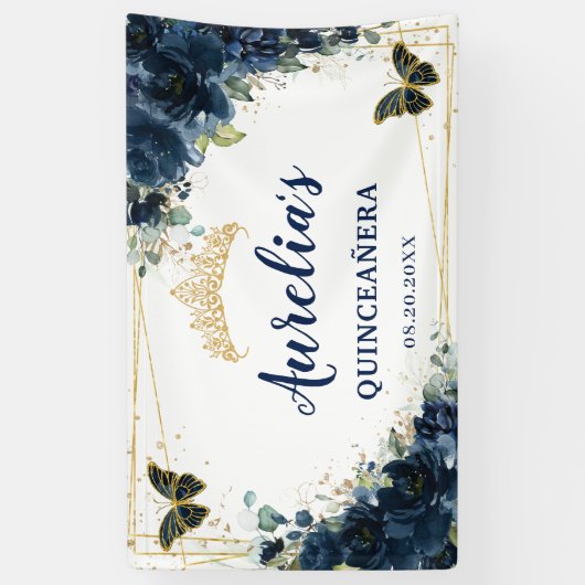 ネイビーブルーフローラ蝶XVウェルカムバックドロップ 横断幕 (縦)