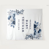 ネイビーブルーフローラ赤ちゃんシャワー写真の背景 タペストリー (正面(横))