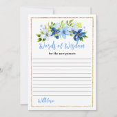 ネイビーブルーフローラ赤ちゃんシャワー知恵の言葉 招待状 (正面)