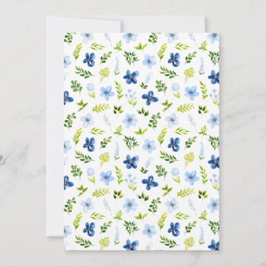 ネイビーブルーフローラ赤ちゃんシャワー知恵の言葉 招待状 (裏面)