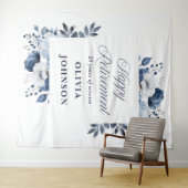 ネイビーブルーフローラ退職パーティー写真の背景 タペストリー (インサイチュ(横))