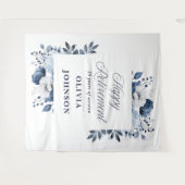 ネイビーブルーフローラ退職パーティー写真の背景 タペストリー (正面(横))