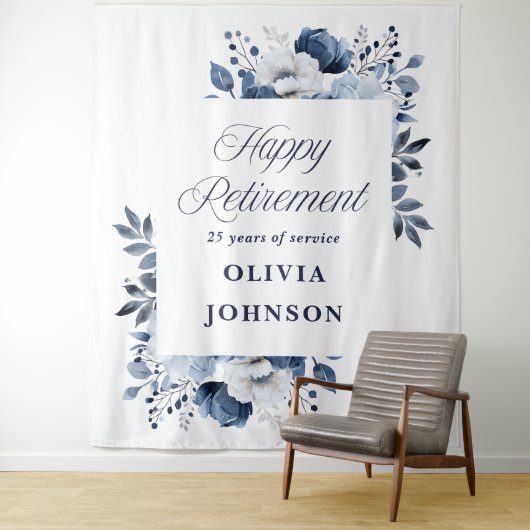 ネイビーブルーフローラ退職パーティー写真の背景 タペストリー (インサイチュ)