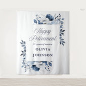 ネイビーブルーフローラ退職パーティー写真の背景 タペストリー (正面)