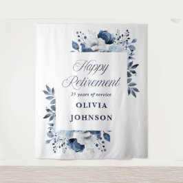 ネイビーブルーフローラ退職パーティー写真の背景 タペストリー