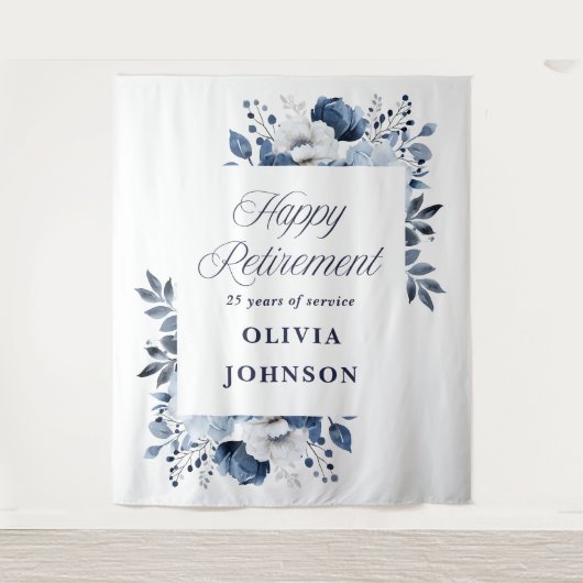 ネイビーブルーフローラ退職パーティー写真の背景 タペストリー (正面)
