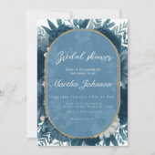ネイビーブルーフローラ配置ブライダルシャワー 招待状 (正面)