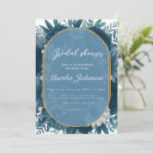 ネイビーブルーフローラ配置ブライダルシャワー 招待状 (スタンド正面)