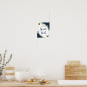 ネイビーブルーフローラ金ゴールドキンセアニラゲストブックサイン ポスター (キッチン)