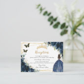 ネイビーブルーフローラ金ゴールドキンセアニラ披露宴 エンクロージャーカード (スタンド正面)