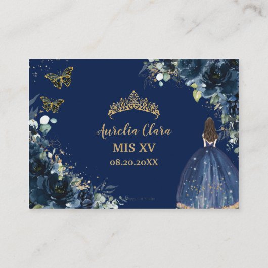 ネイビーブルーフローラ金ゴールドキンセアニラ披露宴 エンクロージャーカード (裏面)