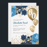 ネイビーブルーフローラ金ゴールドグリッターバルーン誕生日 招待状<br><div class="desc">エレガントモダンスタイリッシュGlam Navy Blue Waterカラーフローラ金ゴールドグリッタースパークルバルーン任意の年齢大人誕生日招待状</div>