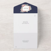 ネイビーブルーフローラ金ゴールドジオメト結婚リ オールインワン招待状 (外側)