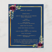 ネイビーブルーフローラ金ゴールド写真葬儀プログラム (裏面)