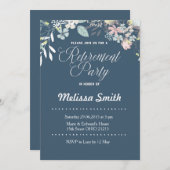 ネイビーブルーフローラ除年パーティー招待状 招待状 (正面/裏面)