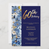 ネイビーブルーフローラ60thバースデーパーティー 招待状 (正面)
